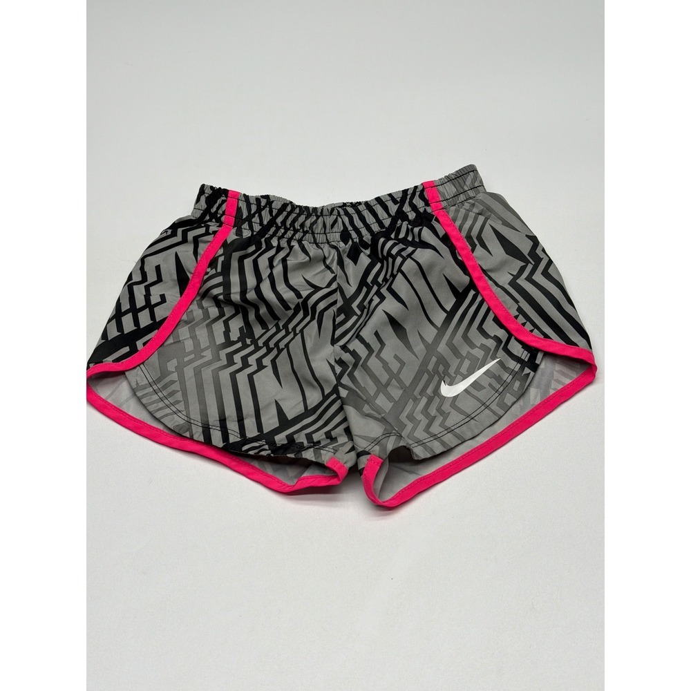 Nike Girls‎ 3T Running Shorts Gray Black Geometric Print Hot Pink Trim Dri-Fit